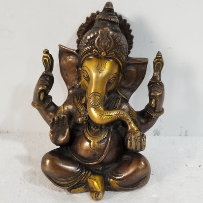 6"H x 5"W x 3"D - Handcrafted Brass Sitting Ganesh