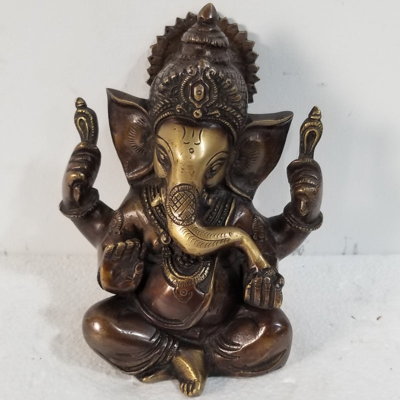 6"H x 5"W x 3"D - Handcrafted Brass Sitting Ganesh