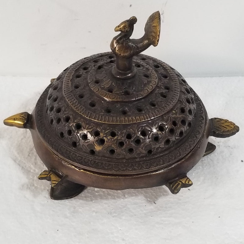 6"W x 6"D x 5"H - Tortoise and peacock inspired Dhoop Dani / Incense holder