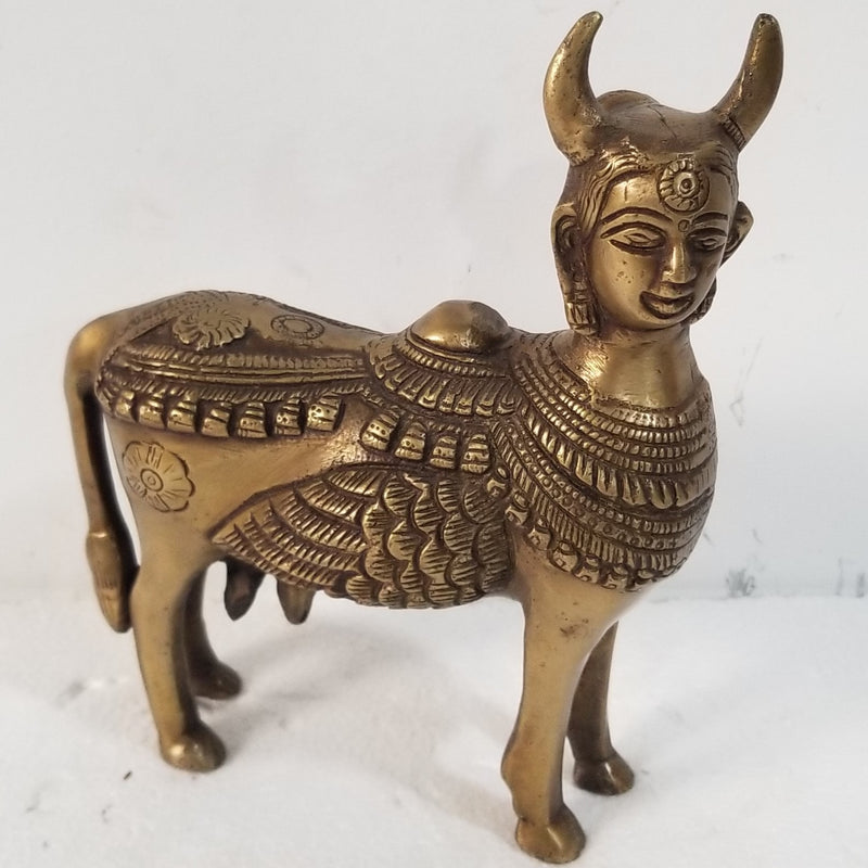 7.5"H x 6"W x 3"D - Handcrafted Brass Kamadhenu