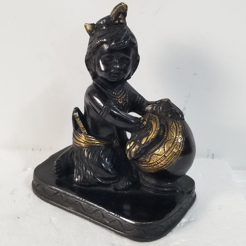 7.5"H x 6"W x 4"D - Handcrafted Brass Makhan Krishna