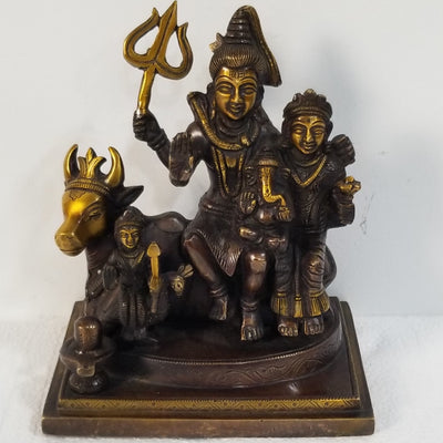 7.5"H x 6.5"W x 4.5"D - Handcrafted Brass Shiv Parivar