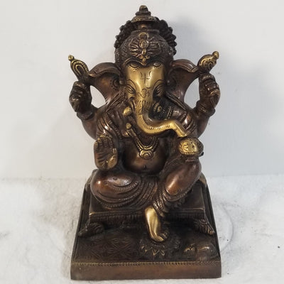 7"H x 4"W x 4"D - Handcrafted Brass Ganesh seated