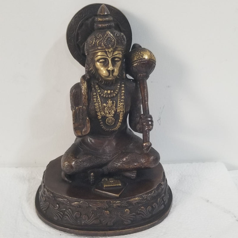 7"H x 5.5"W x 4.5" Handcrafted Brass Hanuman