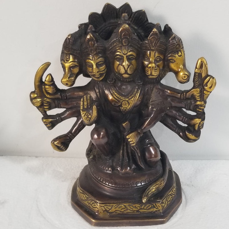 7"H x 7"W x 4"D Handcrafted Brass Panchmukhi Hanuman