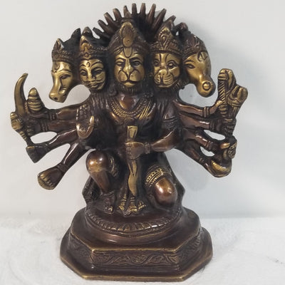 7"H x 7"W x 4"D Handcrafted Brass Panchmukhi Hanuman