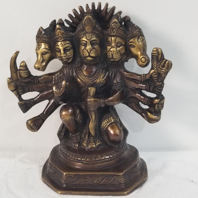 7"H x 7"W x 4"D Handcrafted Brass Panchmukhi Hanuman