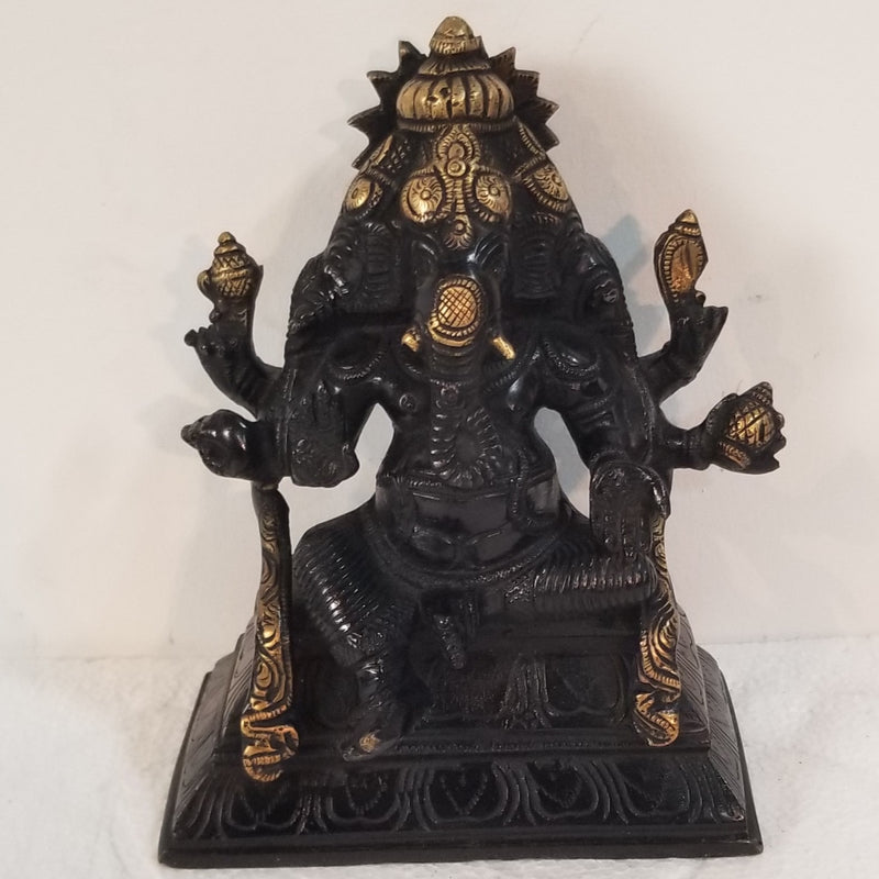 7"H x 5"W x 3"D - Handcrafted Brass Three face Ganesh
