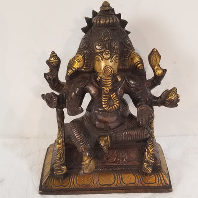 7"H x 5"W x 3"D - Handcrafted Brass Three face Ganesh