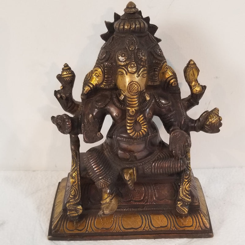7"H x 5"W x 3"D - Handcrafted Brass Three face Ganesh