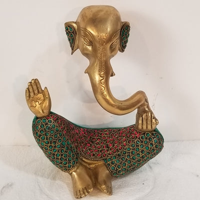 8.5"H x 7"W x 4"D - Handcrafted Brass Modern Ganesh