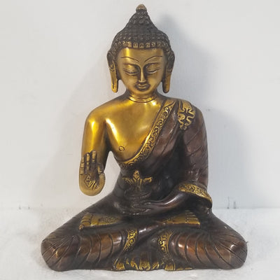 8"H x 6.5"W x 4"D - Handcrafted Brass Buddha