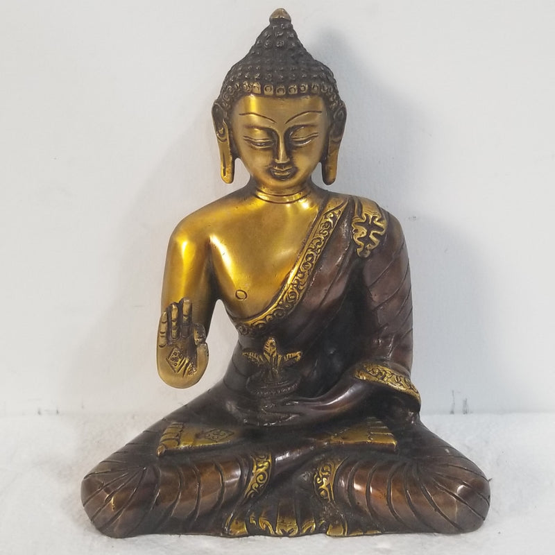 8"H x 6.5"W x 4"D - Handcrafted Brass Buddha