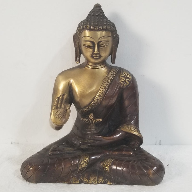 8"H x 6.5"W x 4"D - Handcrafted Brass Buddha