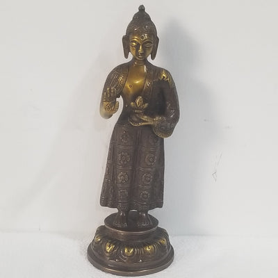 8"H x 3"W x 3"D - Standing finely handcrafted Brass Buddha