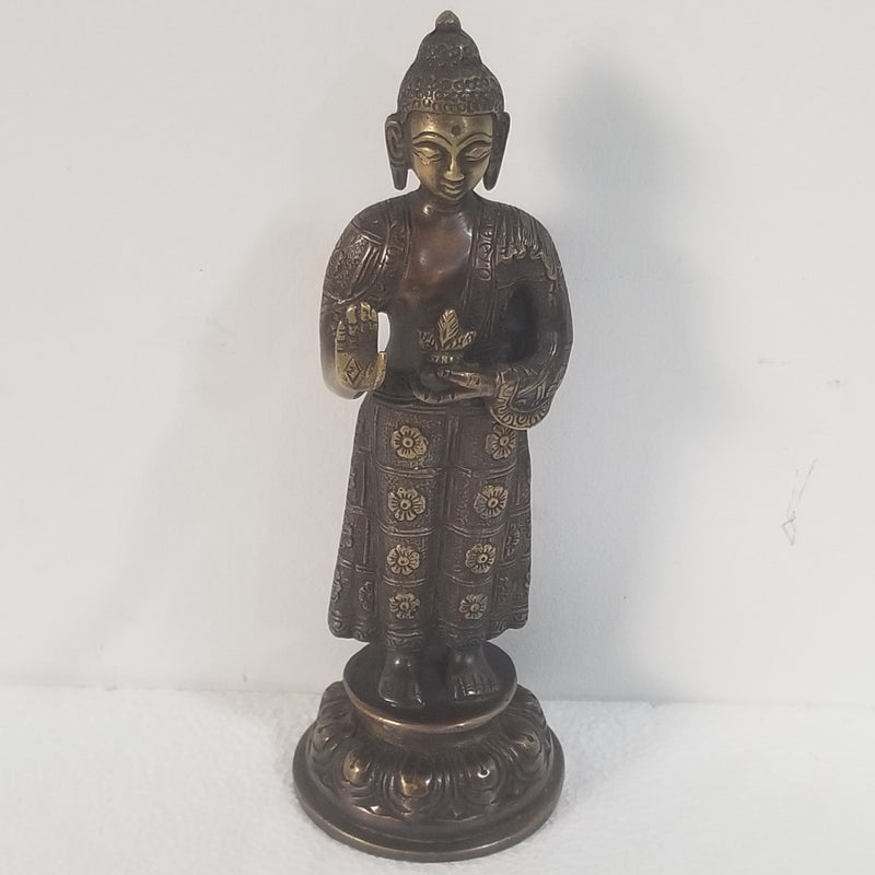 8"H x 3"W x 3"D - Standing finely handcrafted Brass Buddha