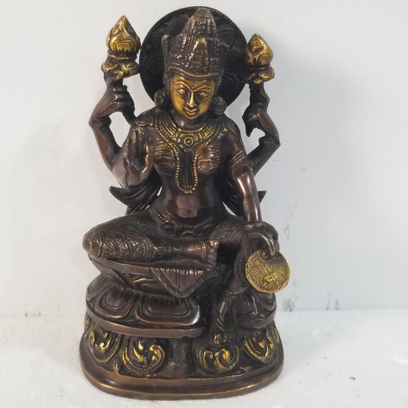 8"H x 4."W x 2.5"D - Handcrafted Brass Dhanalakshmi