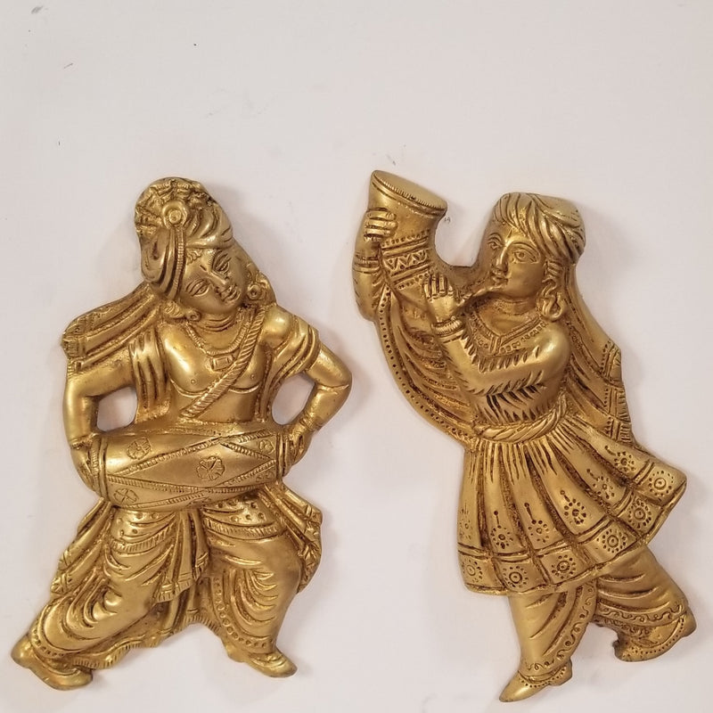 8"H x 5.5"W x 2"D - Handcrafted Brass Folk musician Wall Hanging pair