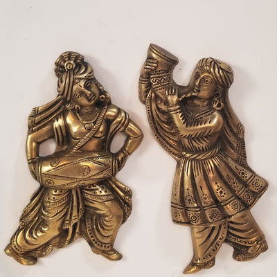 8"H x 5.5"W x 2"D - Handcrafted Brass Folk musician Wall Hanging pair