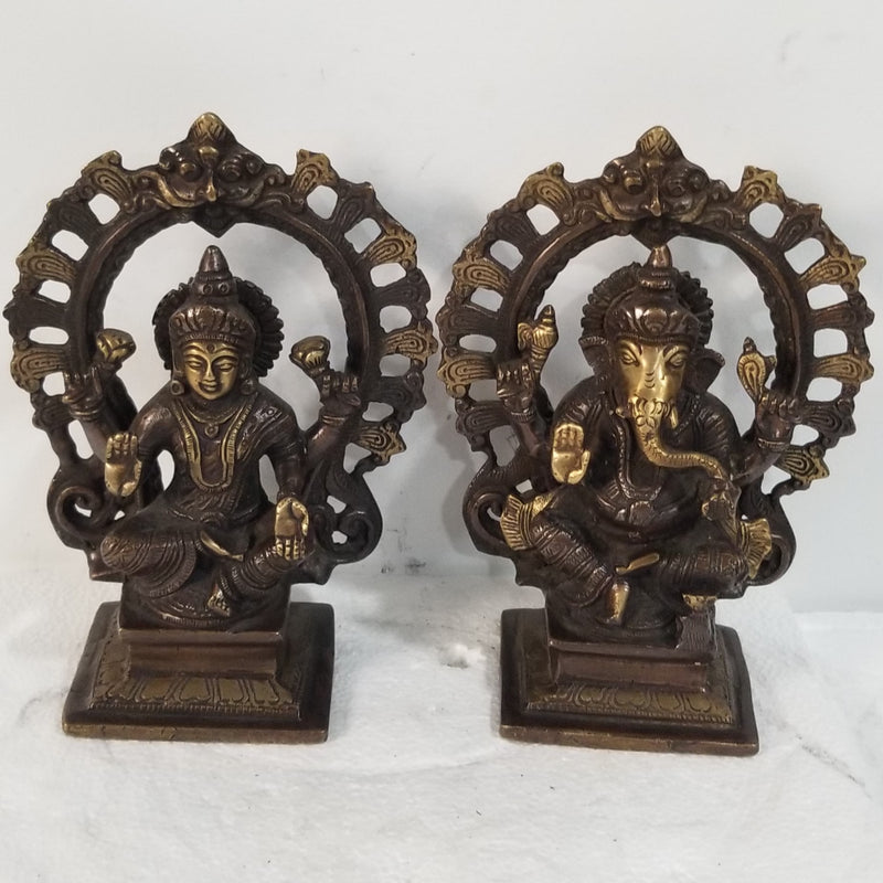 8"H x 6"W x 3"D - Handcrafted Brass Ganesh Lakshmi Set