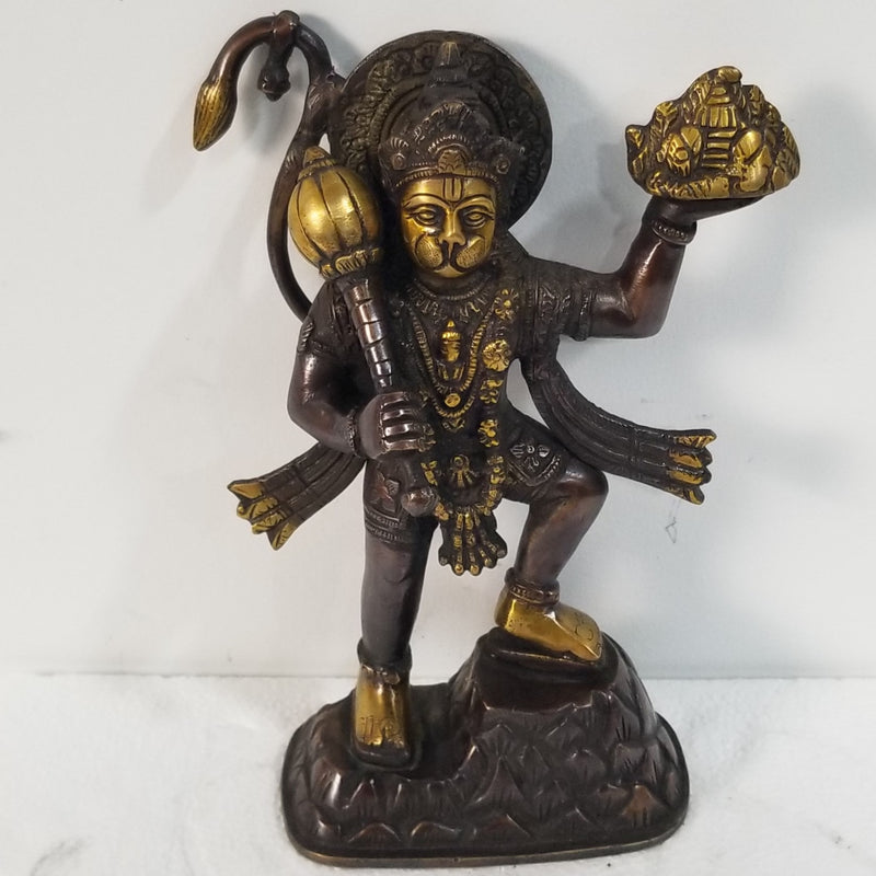 9.5"H x 6"W x 2.5"D - Handcrafted Hanuman holding Sanjeevani hill