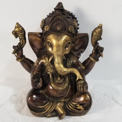 9"H x 8"W x 6"D - Handcrafted Brass Ganesh