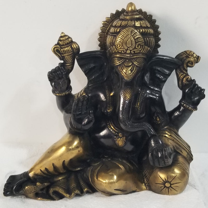 9"H x 10"W x 5"D - Handcrafted Brass Ganesh