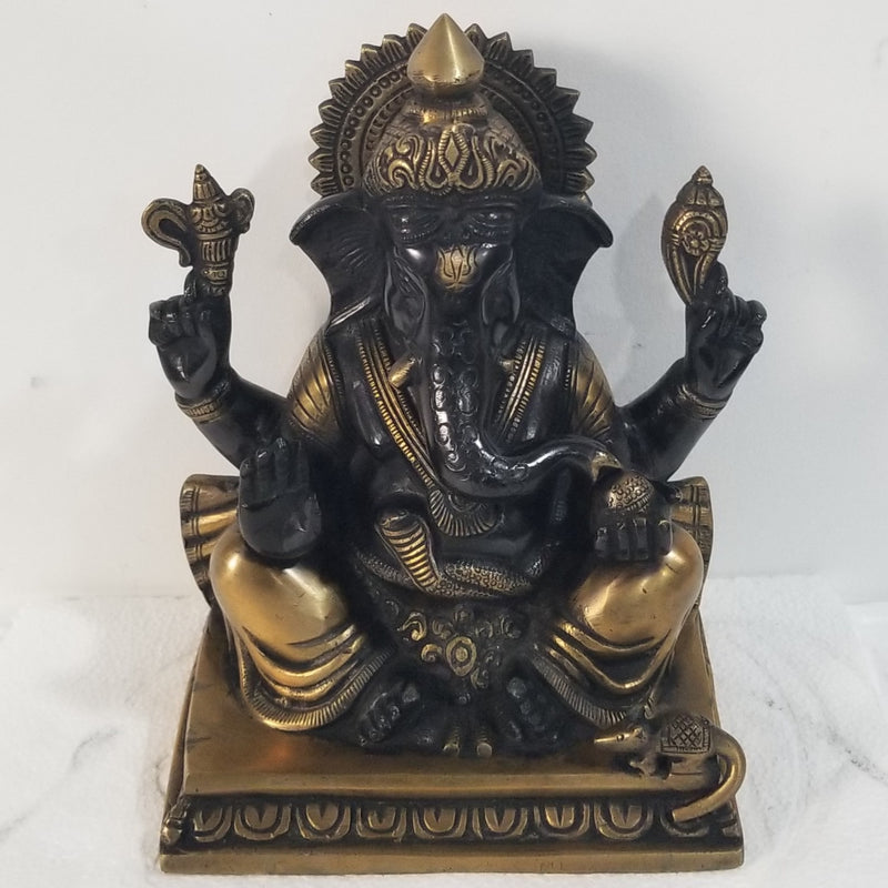 9"H x 7"W x 5"D - Handcrafted Brass Ganesh
