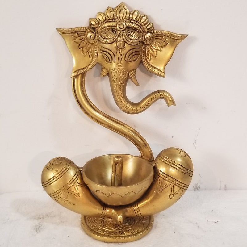 9"H x 6"W x 3"H - Handcrafted Ganesh inspired Brass Elephant Oil Lamp