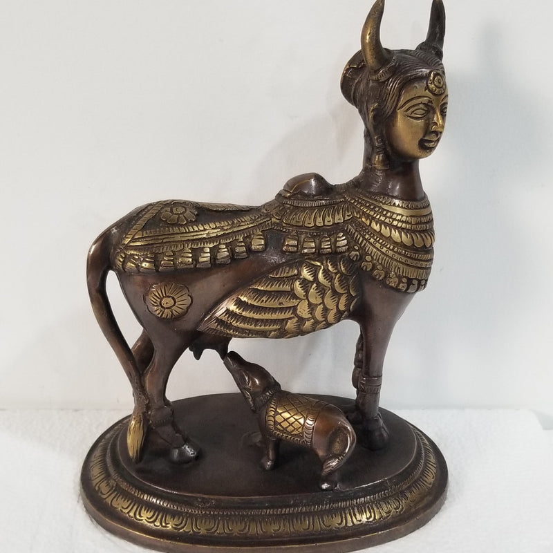 8"L x 9"H x 4"D - Handcrafted Brass Kamadhenu