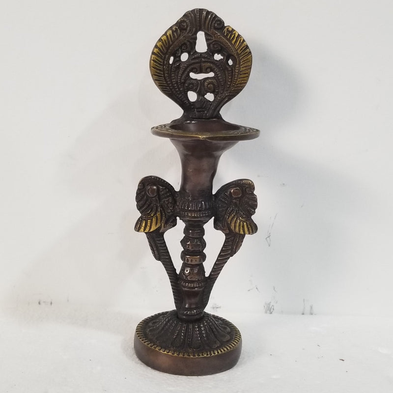 9"H x 5"W x 3"D - Handcrafted Peacock inspired Oil Lamp
