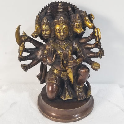 9"H x 8"W x 5.5"D Handcrafted Brass Panchmukhi Hanuman