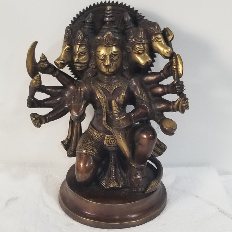 9"H x 8"W x 5.5"D Handcrafted Brass Panchmukhi Hanuman