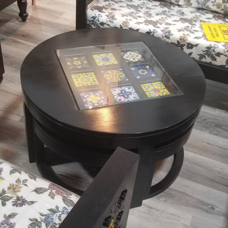 Solid Rosewood Tile design Round Table with 4 stools