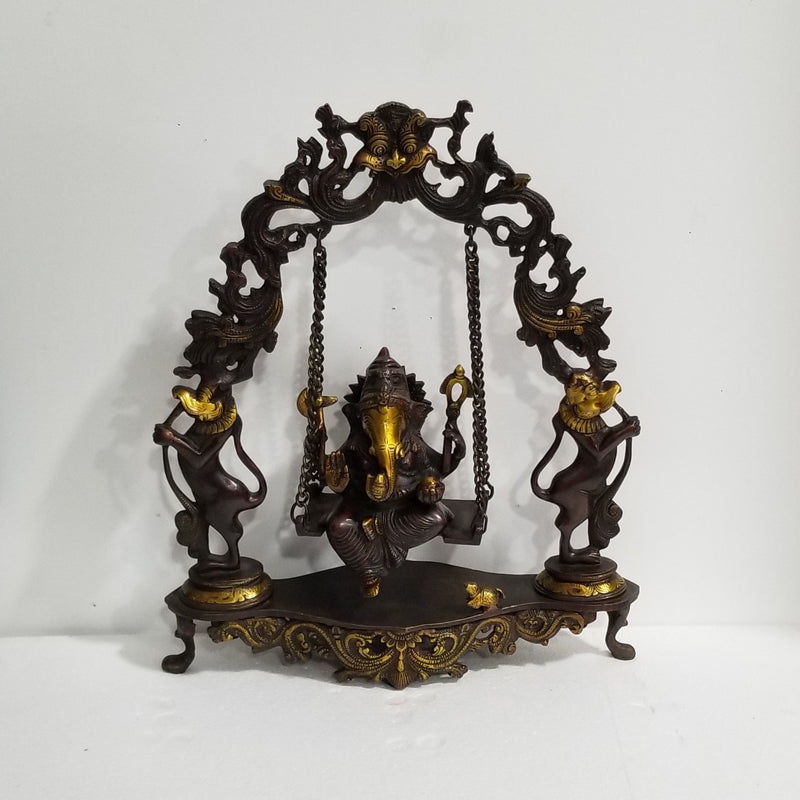 18"H x 15"W x 5"D - Handcrafted Brass Ganesh inspired swing on Pedestal