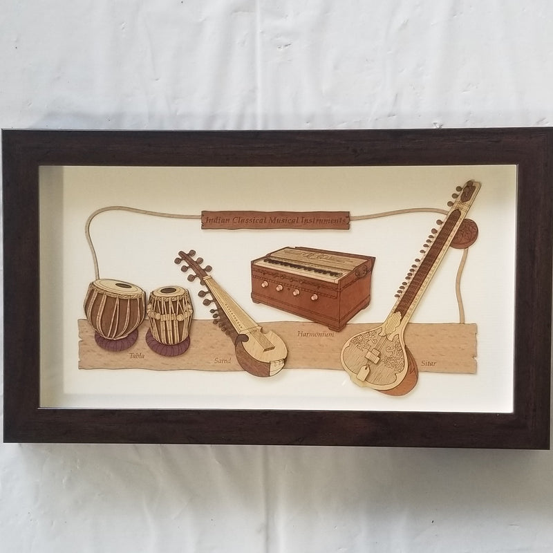 Wooden Marquetry - 7" x 12" - Indian Musical Instrument