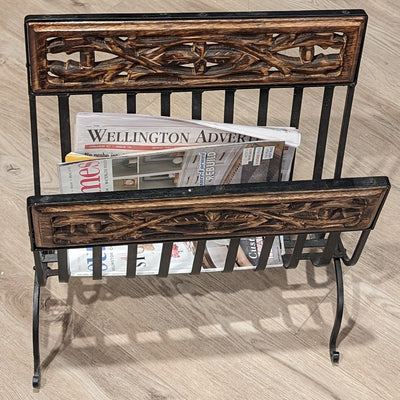 16"W x 17"H x 8"D Magazine Rack Mango wood and wrought iron