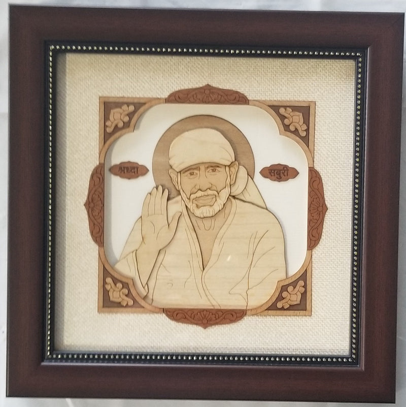 Wooden Marquetry - 8" x 8" - Sai Baba