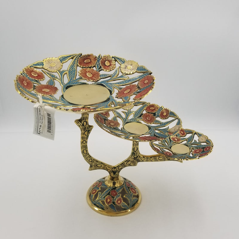 10.5" Brass Cake Stand 3 Floor Rose Jali