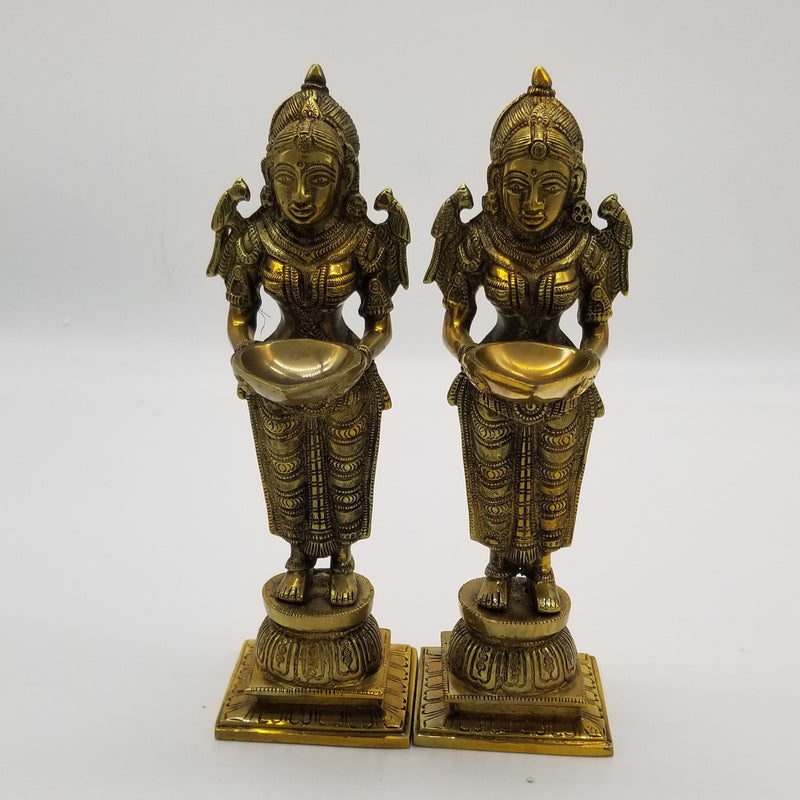 10 Inch Brass Deep Lakshmi Lamp Pair