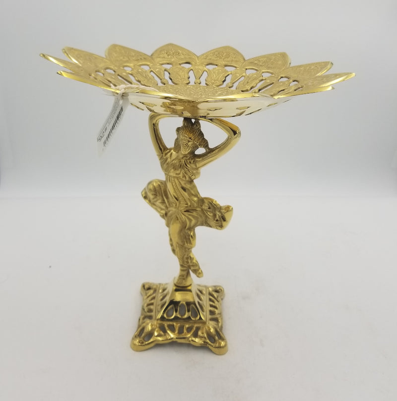 10" Brass Fairy Holding Lotus Jali Bowl EC
