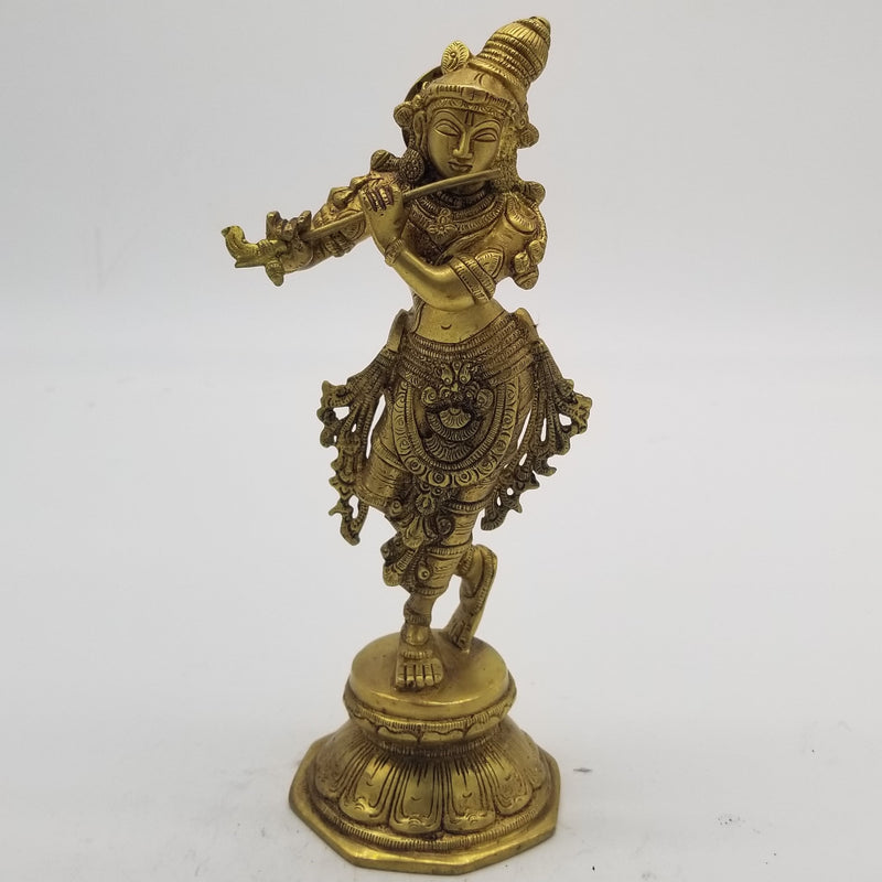 10 inch Solid Brass Krishna Standing fine work