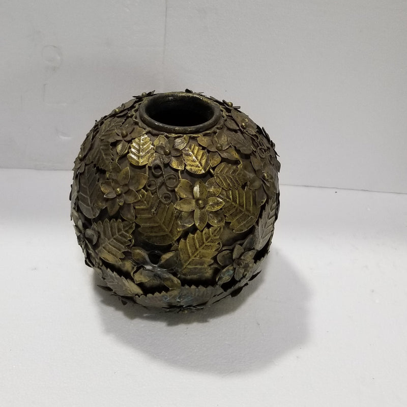 10" Diameter Tribal Brass Leaves inspired Pot