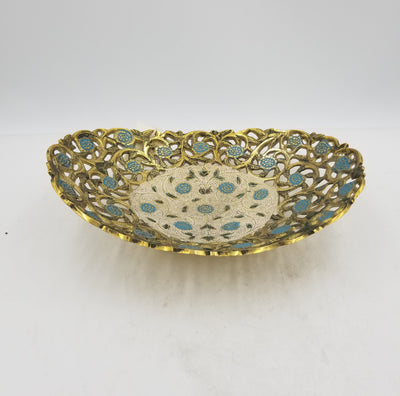 10" x 8" Brass Bowl Jali Paidar Oval EC