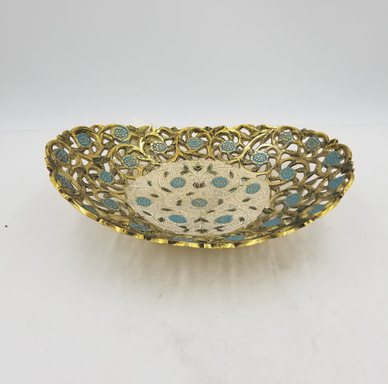 10" x 8" Brass Bowl Jali Paidar Oval EC