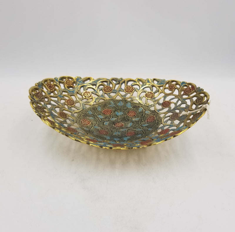 10" x 8" Brass Bowl Jali Paidar Oval EC