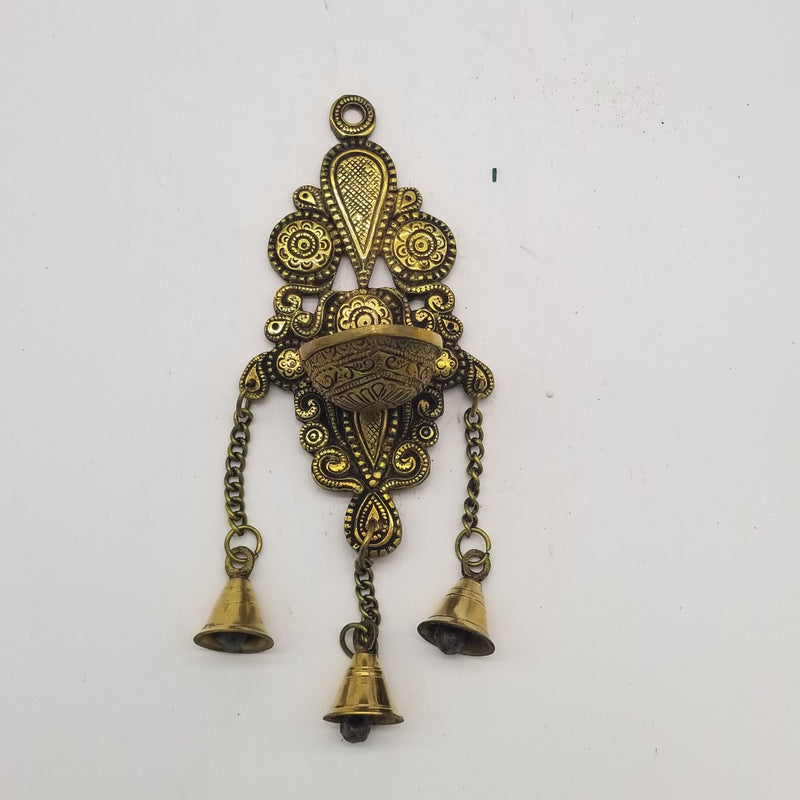 11"H Solid Brass Wall Oil Lamp with Hanging Bells
