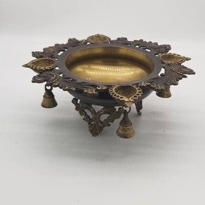 12.5"W x 5"H  - Peacock inspired Solid Brass Urli