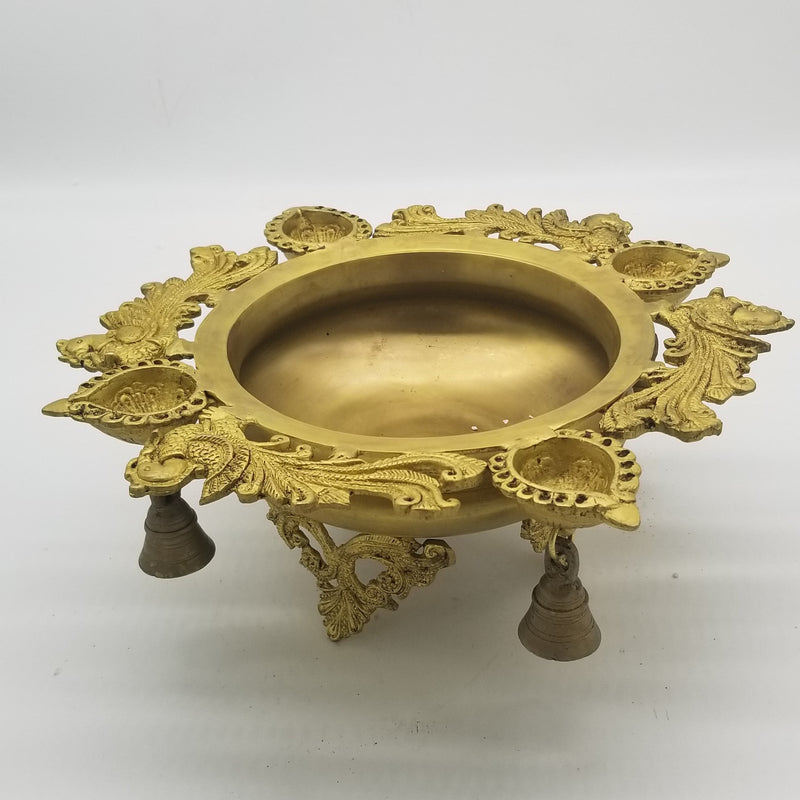 12.5"W x 5"H  - Peacock inspired Solid Brass Urli