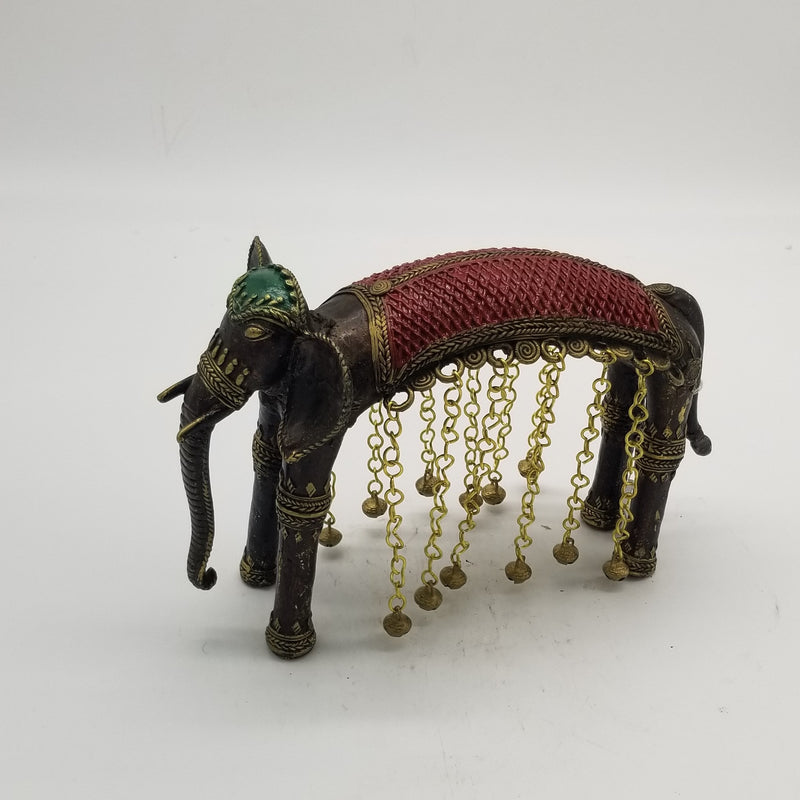 12"L Tribal Brass Elephant with Hanging Chain and Ghungru